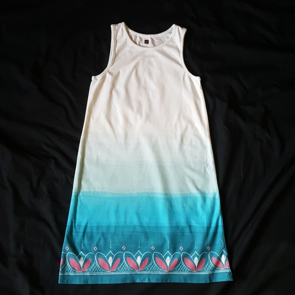 Used Tea Collection Girls Teal Ombre/Print Dress